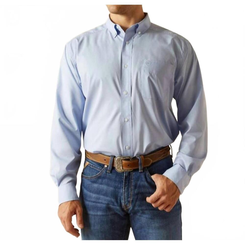 NEW VARIATIONS men's 360 airflow venttek long sleeve button shirt in light blue